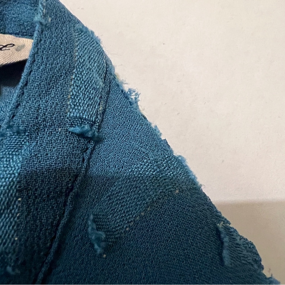Lucky Brand Sheer Teal Patterned Blouse Metallic Accents Small - Picture 10 of 11
